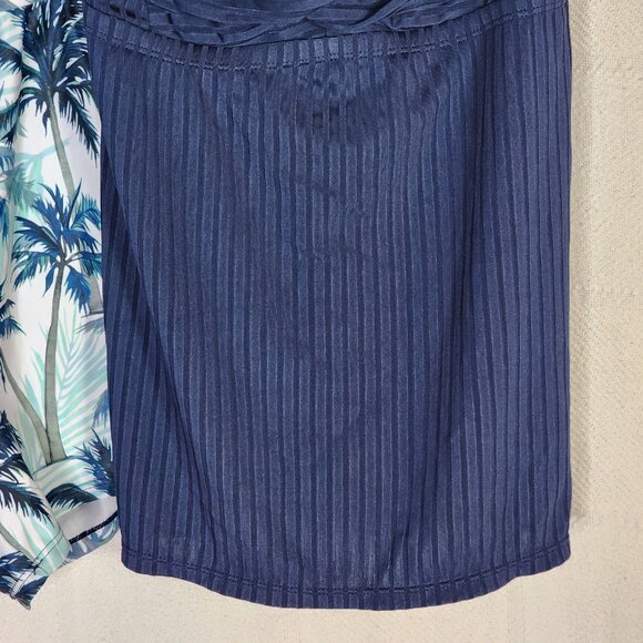 Rotita Navy Peacock Tropical Trees Print Surplice Poly Elastane Tankini Set Sz S - Picture 5 of 16